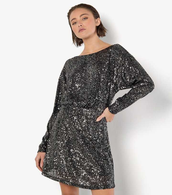 Apricot Silver Flat Sequin Cowl Back Mini Dress