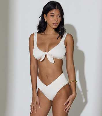 South Beach Cream Crinkled V Waist Tummy Control Bikini Bottoms