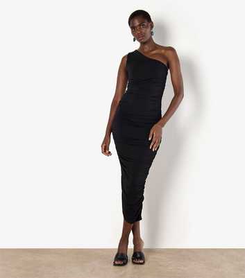 Apricot Black Super Ruched One Shoulder Bodycon Dress