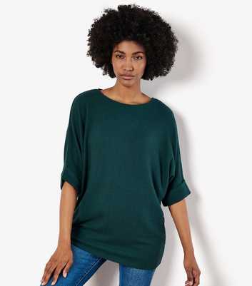 Apricot Dark Green Brushed Waffle Knit Batwing Top