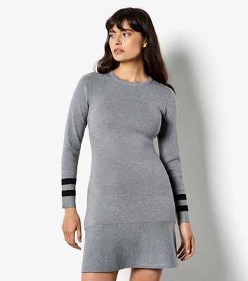 Apricot Grey Stripe Cuff Long Sleeve Mini Dress