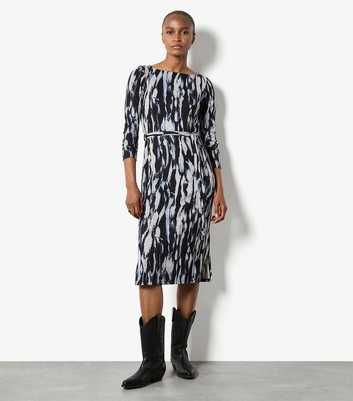 Apricot Blue Brushstroke Columns Midi Dress