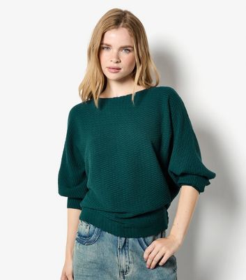 Apricot Dark Green Mini Rectangles Batwing Jumper