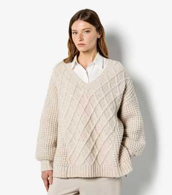 Apricot Stone Cable Mixed Chunky Knit Jumper