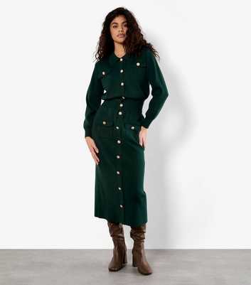 Apricot Dark Green Buttoned Knit Midi Skirt