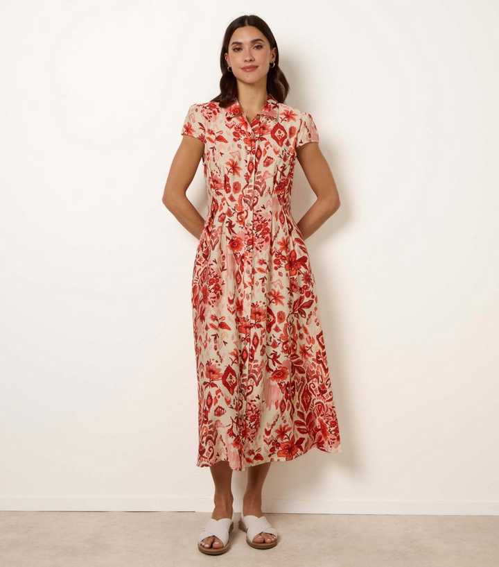 Blue Vanilla Orange Pattern Button Shirt Dress