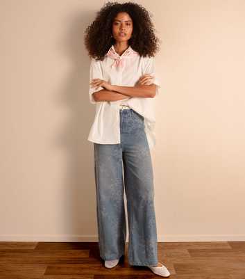 Blue Vanilla Blue Floral Print  Wide Leg Jeans