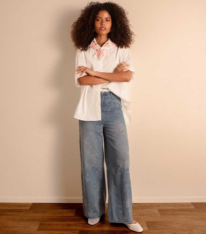Blue Vanilla Blue Floral Print  Wide Leg Jeans