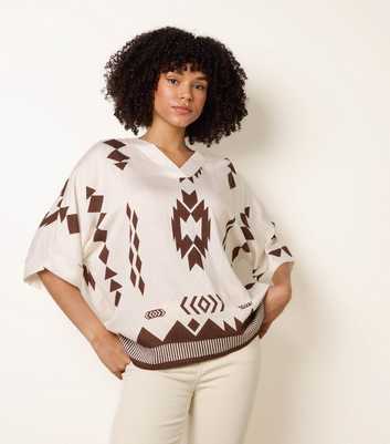 Blue Vanilla Brown Geometric Print Blouse