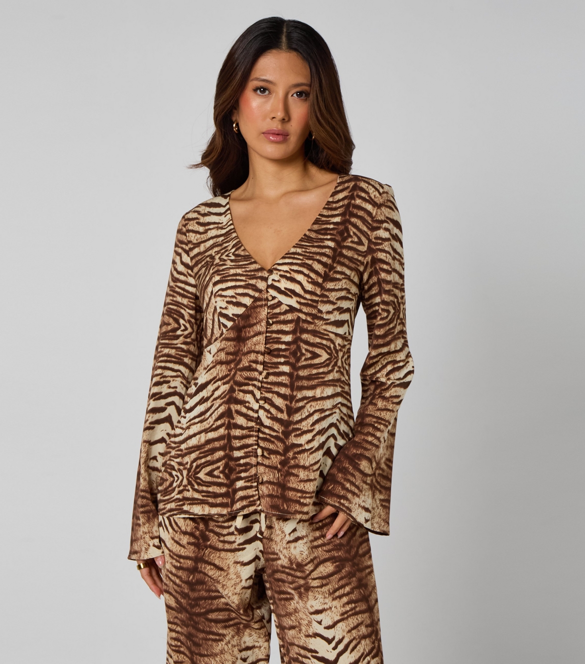 Women's Brown Zebra Print Flared Sleeve Top Urban Bliss New Look