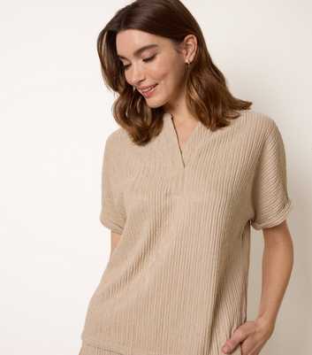 Blue Vanilla Stone Ribbed Granddad Collar Top