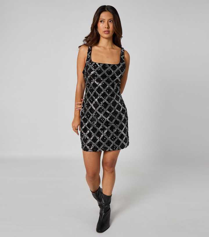 Urban Bliss Black Diamond Patten Sequin Mini Dress