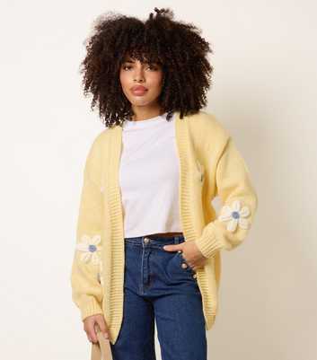 Blue Vanilla Light Yellow Longline Embroidered Daisy Cardigan