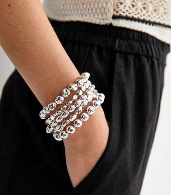 Pack of 5 Silver Tone Beaded Stretch Bracelets