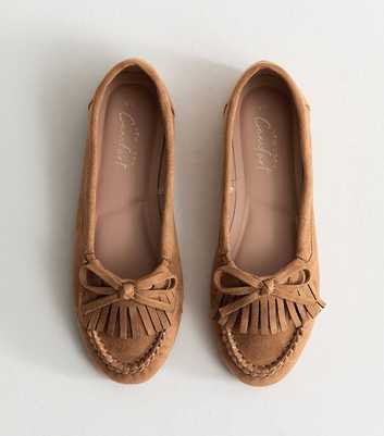 Tan Faux Suede Front Fringe Loafers