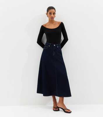 Indigo Wash Denim Circle Midi Skirt