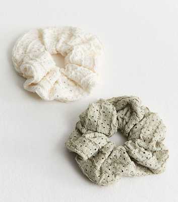 Pack of 2 Green and White Crochet Scrunchies