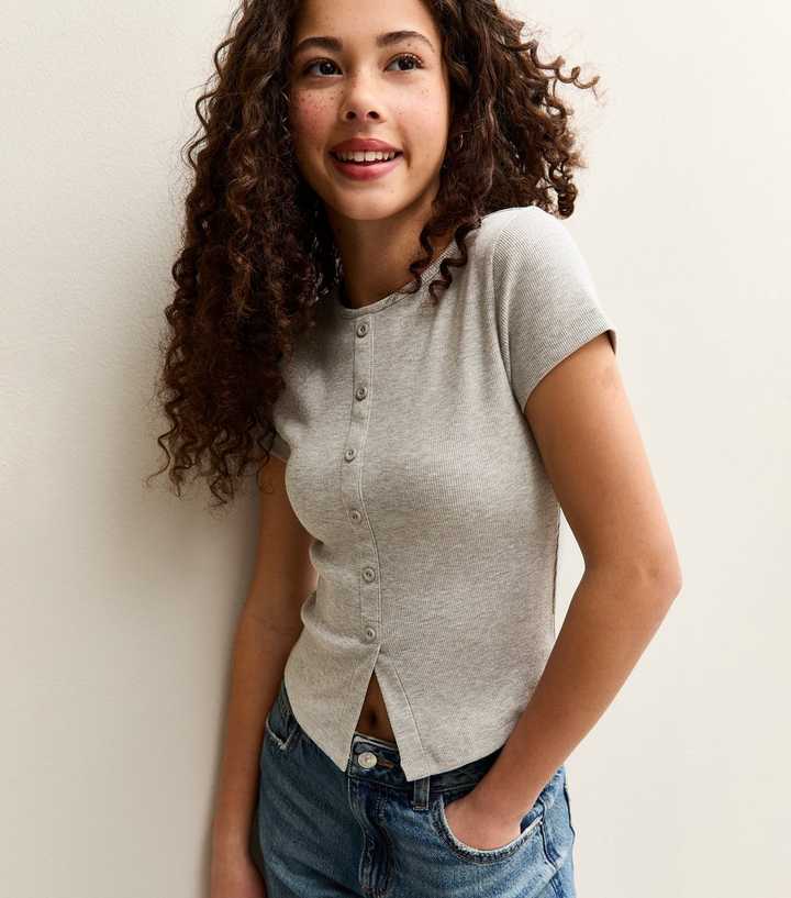 Girls Grey Ribbed Baby Tee