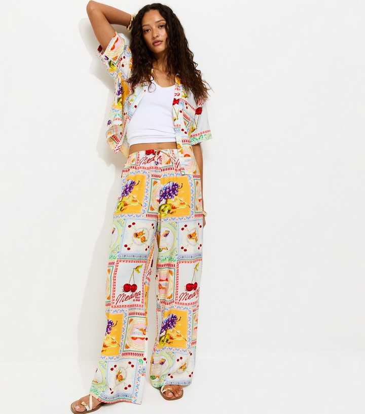 Multicolour Still Life Print Wide Leg Trousers