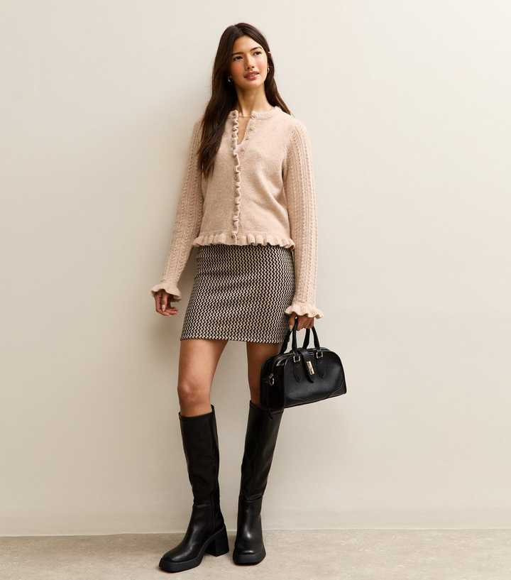 Brown Wavers Jacquard Tube Skirt 