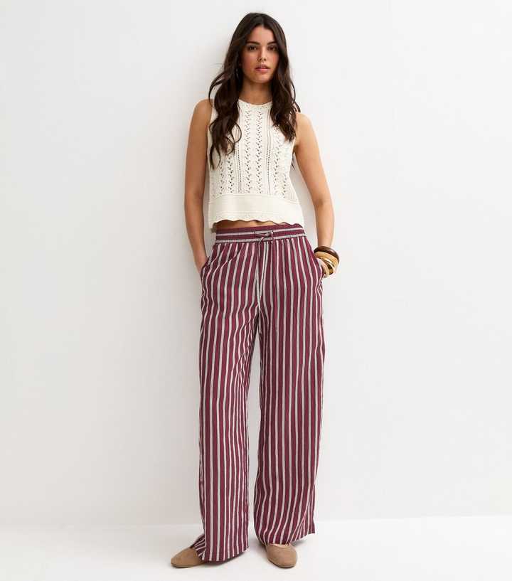 Red Striped Wide Leg Trousers