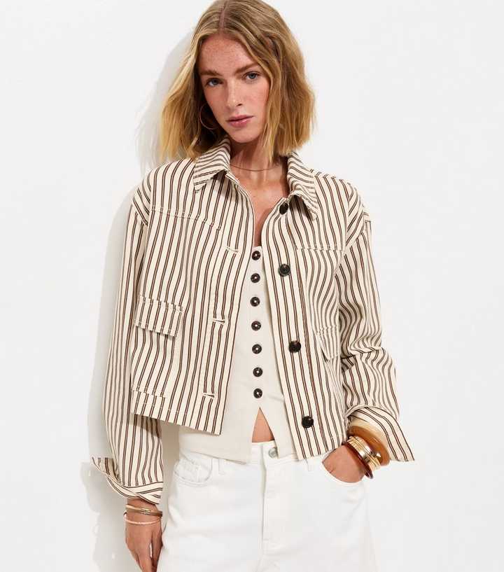 Brown Cotton Striped Shacket