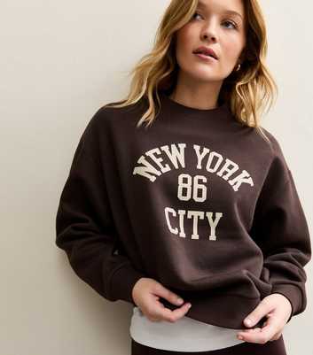 Dark Brown New York Logo Crew Neck Sweatshirt