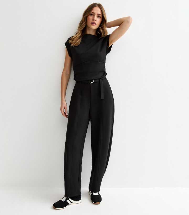 Black Soft Touch D Ring Barrel Leg Joggers