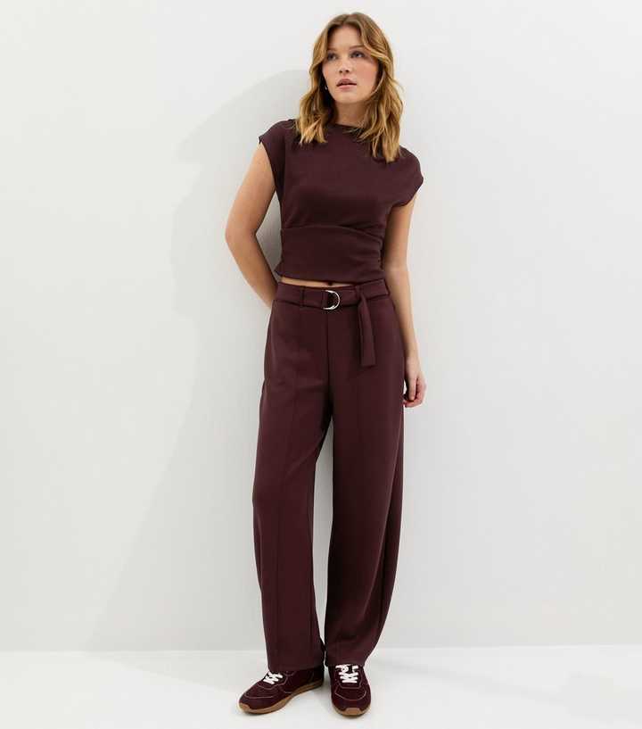 Dark Burgundy D Ring Barrel Leg Joggers