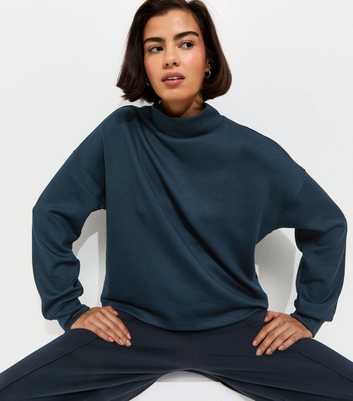 Premium Navy Funnel Neck Sweatshirt
