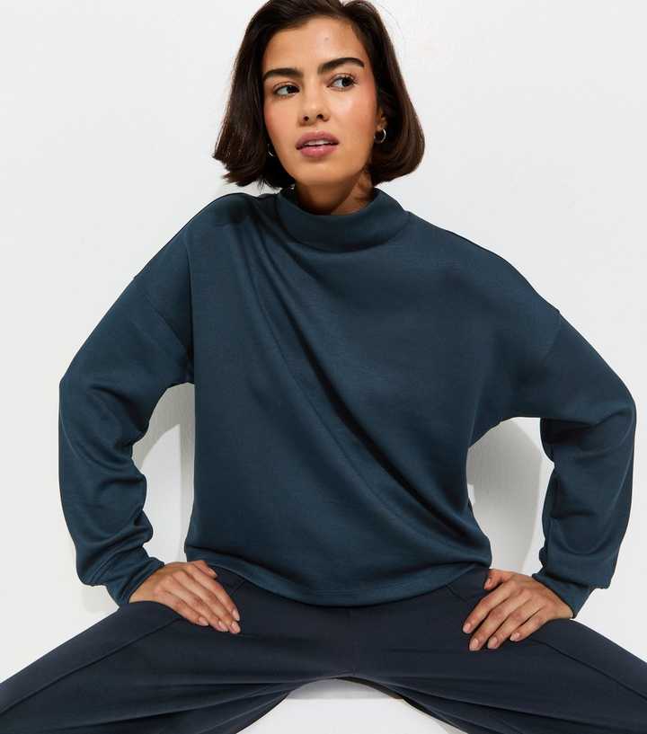 Premium Navy Funnel Neck Sweatshirt