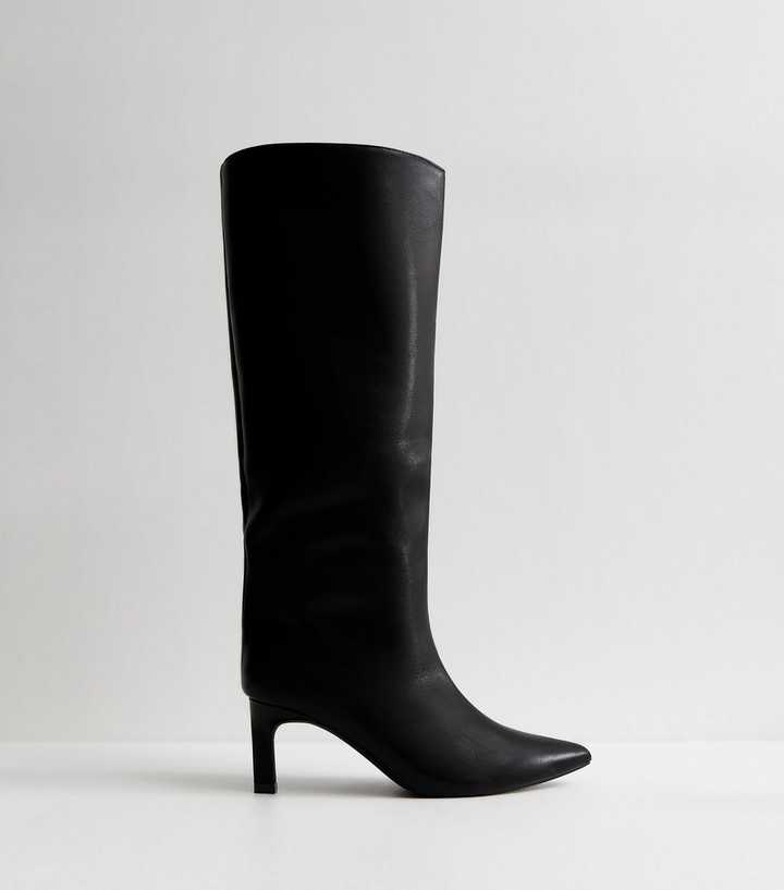 Truffle Black Faux Leather Heeled Pull On Boots