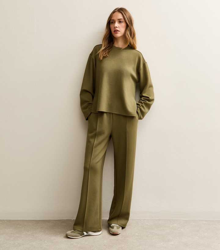 Premium Khaki Front Seam Wide Leg Jogger