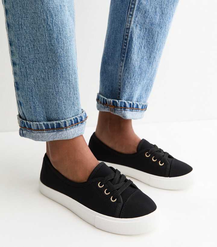 Black Canvas Half Lace Up Trainers
