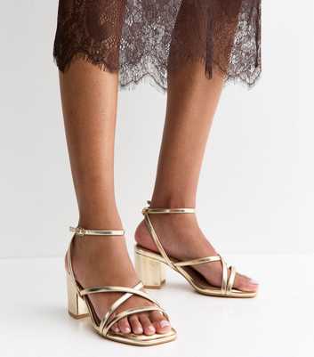 Extra Wide Fit Gold Block Heel Multi Strap Sandals