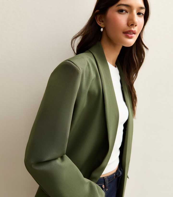 Gini London Khaki Contrast Trim Check Blazer