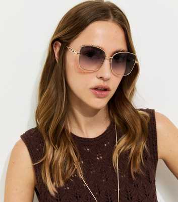 Gold Tone Gradient Square Sunglasses