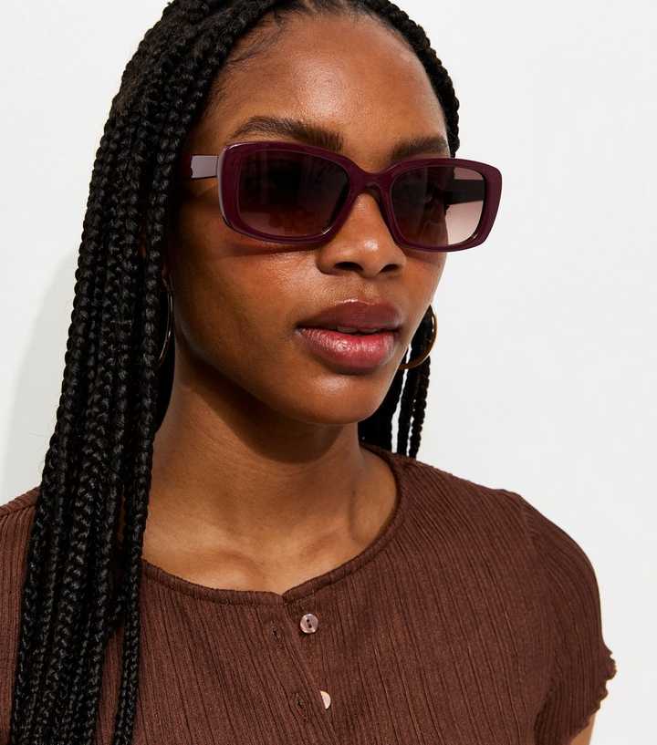 Burgundy Oversized Rectangle Sunglasses