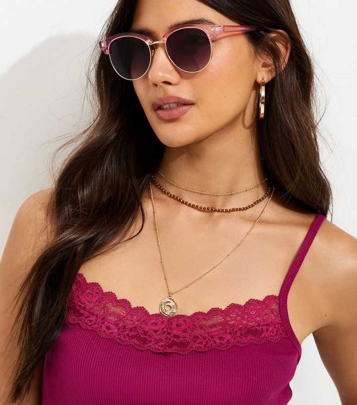 Pink Round Frame Contrast Lenses Sunglasses