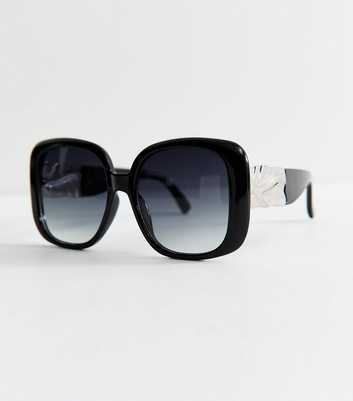 Black Square Frame Textured Trim Sunglasses