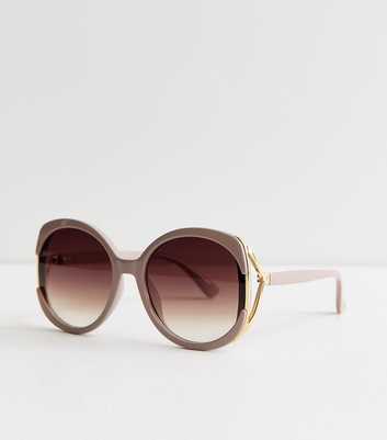 Mink Oversized Round Temple Detail Sunglasses