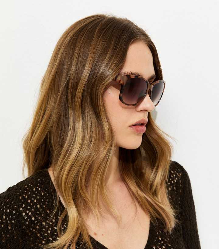 Brown Toirtoiseshell Effect Oversized Round Sunglasses