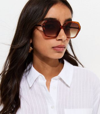 Brown Tortoiseshell Oversized Hexagonal Sunglasses | New Look
