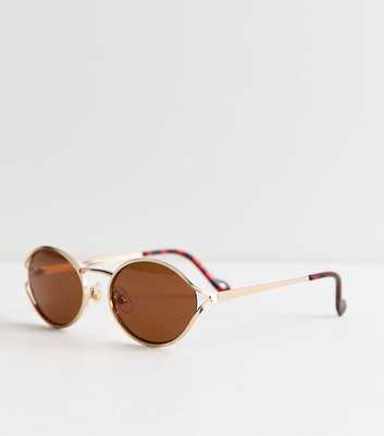Gold-Tone Tortoiseshell Effect Oversized Oval Sunglasses
