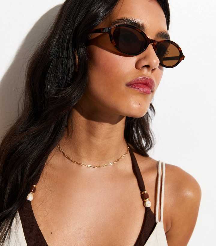 Brown Tortoiseshell Oval Sunglasses