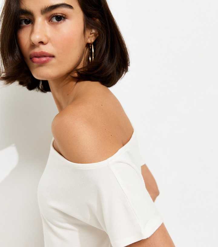 Cream Jersey Off The Shoulder Top