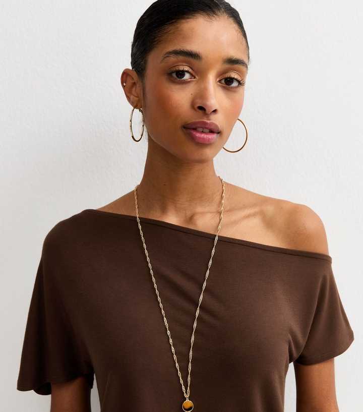 Brown Jersey Off The Shoulder Top
