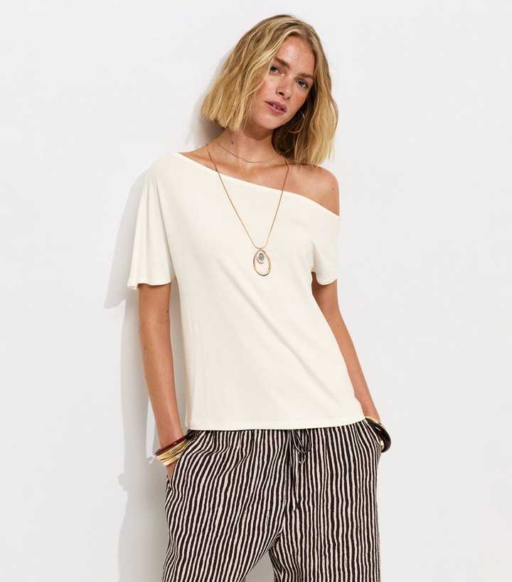 Cream Jersey Off The Shoulder Top