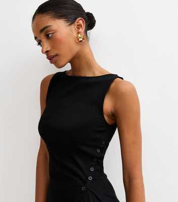 Black Asymmetric Hem Button Side Vest Top