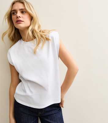 White Cotton Shoulder Pad Tank Tank Top